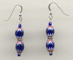 Chevron, Venetian Trade Beads, Six Layered, Vintage, Small, 12x8mm Blue Chevron Beads, Dangle Earrin